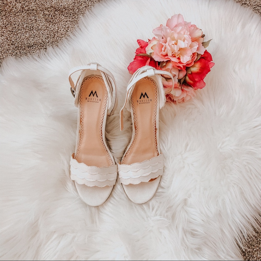 White wedge sandal heels, size 7